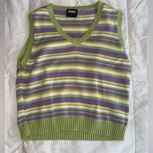 Minga Green and Purple Striped V-Neck Sweater Vest